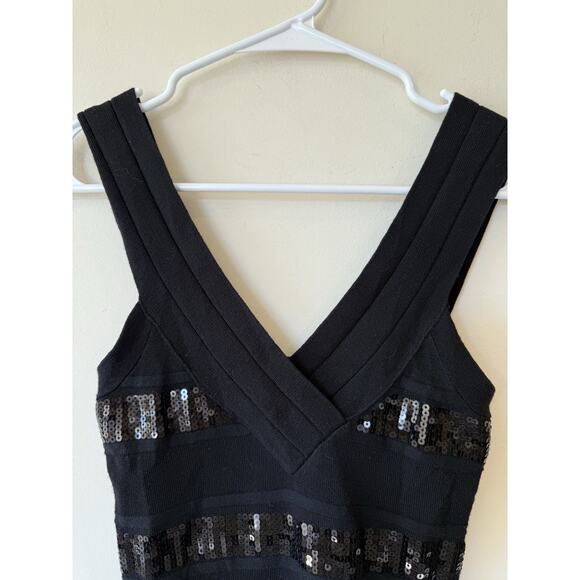 GUESS Black Bodycon Sequin Knit Mini Dress Sz XS Sequined Sleeveless - Picture 3 of 8